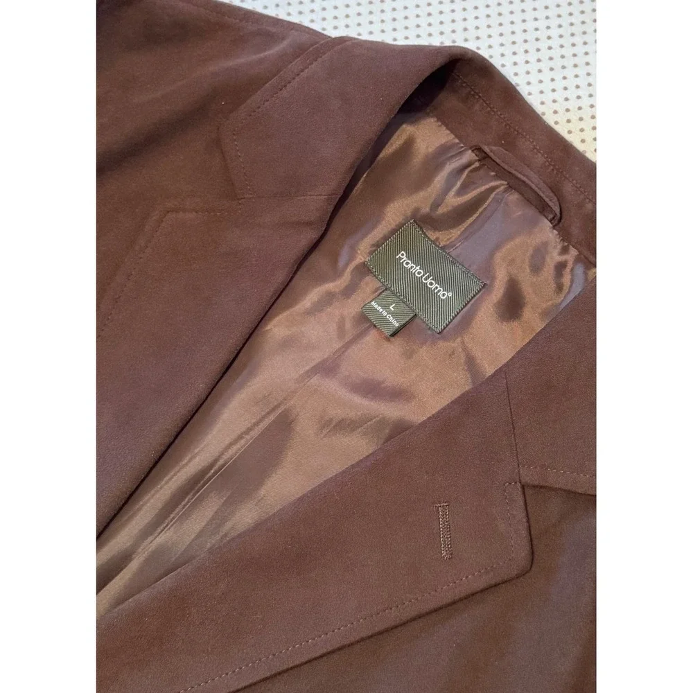 Pronto Uomo Men's Brown Faux Suede Safari Jacket Blazer Size L Four Pocket